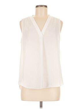 Vince Camuto White V-Neck Sleeveless Blouse